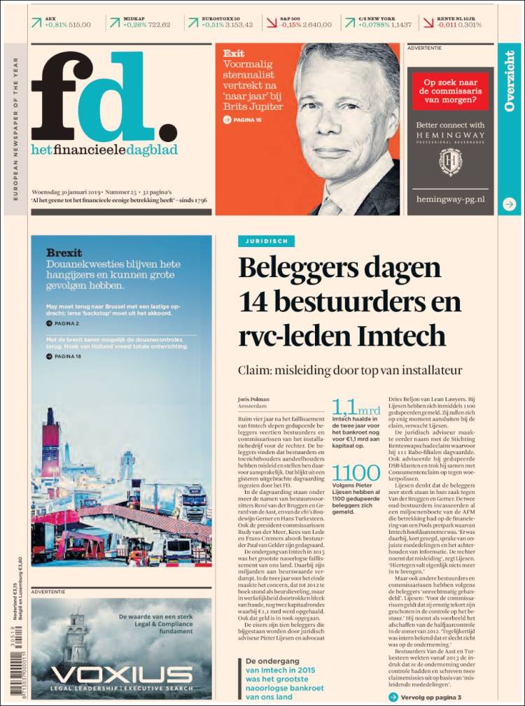 Portada de Het Financieele Dagblad (Pa&iacute;ses Bajos)