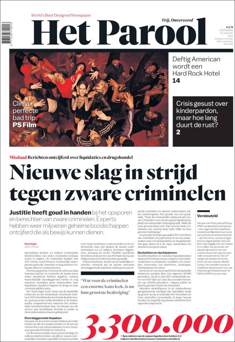 Portada de Het Parool (Pa&iacute;ses Bajos)