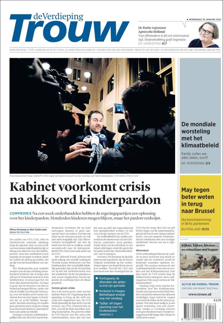 Portada de Trouw (Pa&iacute;ses Bajos)