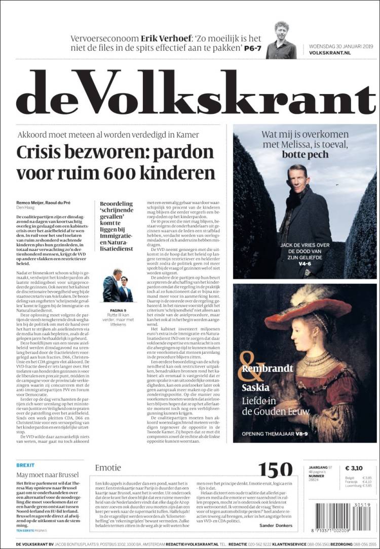 Portada de De Volkskrant (Pa&iacute;ses Bajos)