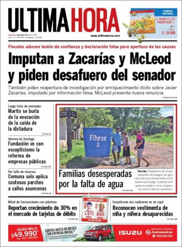 Portada de Última Hora (Paraguay)