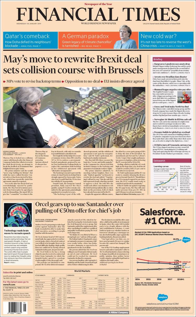 Portada de Financial Times (Reino Unido)