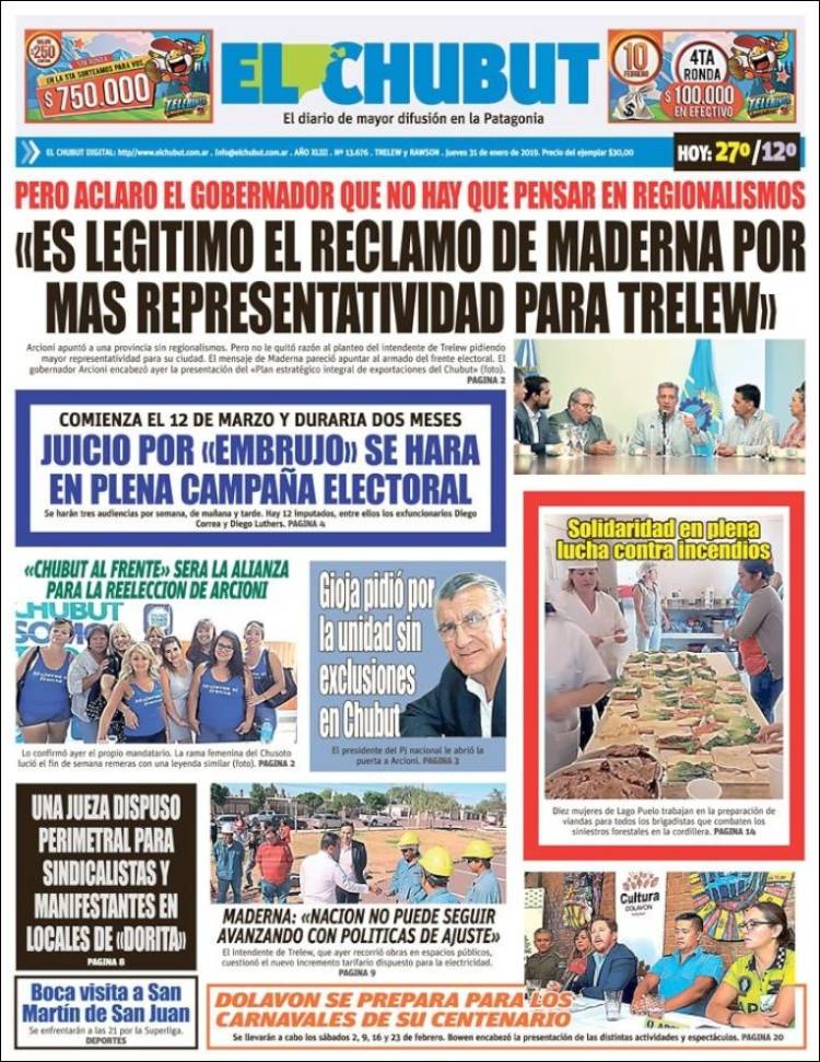 Portada de El Chubut (Argentina)