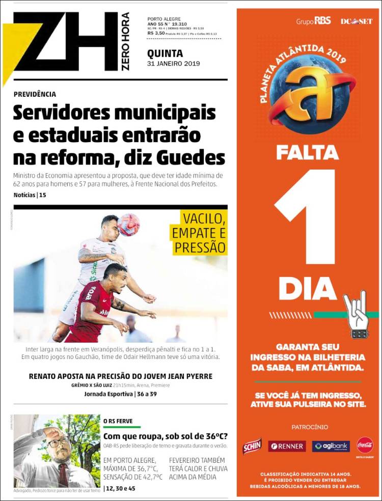Portada de Zero Hora (Brasil)