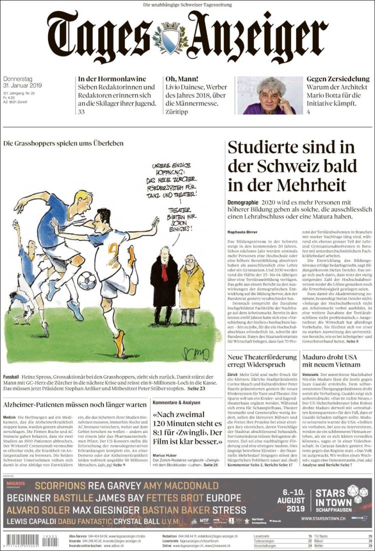 Portada de Tages-Anzeiger (Suiza)