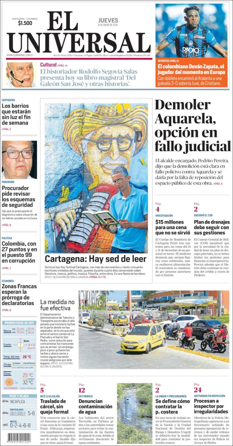 Portada de El Universal (Colombia)