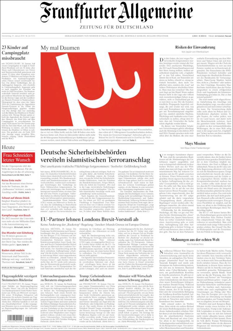 Portada de Frankfurter Allgemeine (Alemania)