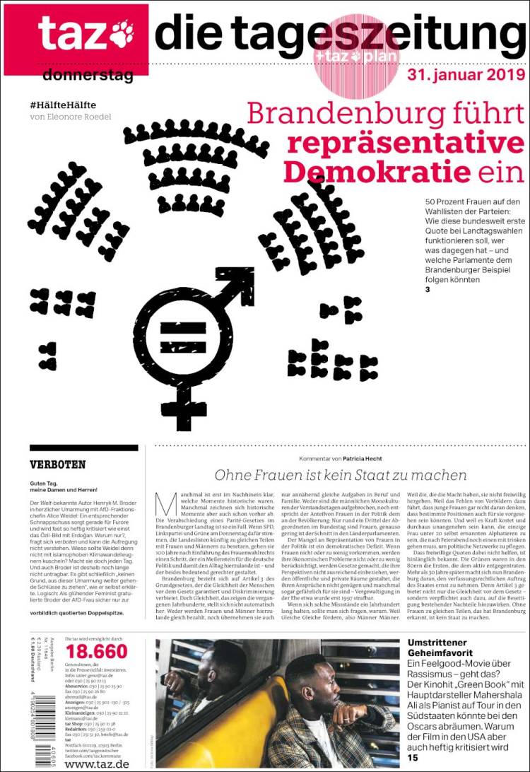 Portada de Die Tageszeitung (Alemania)