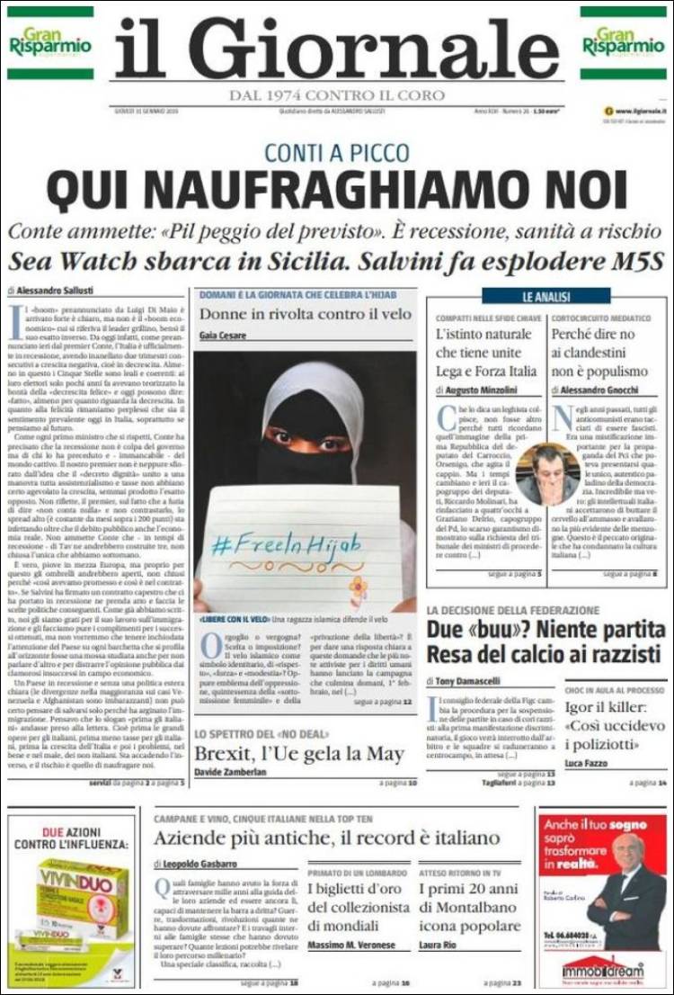 Portada de il Giornale (Italia)