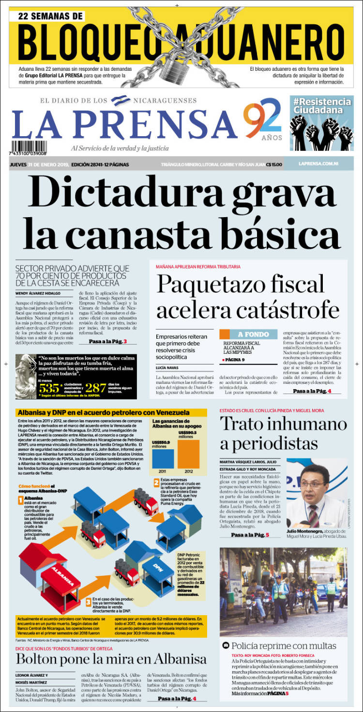 Portada de La Prensa (Nicaragua)