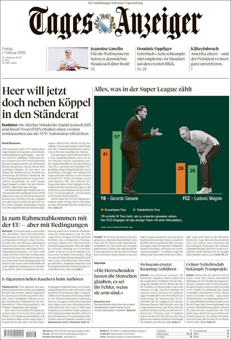 Portada de Tages-Anzeiger (Suisse)