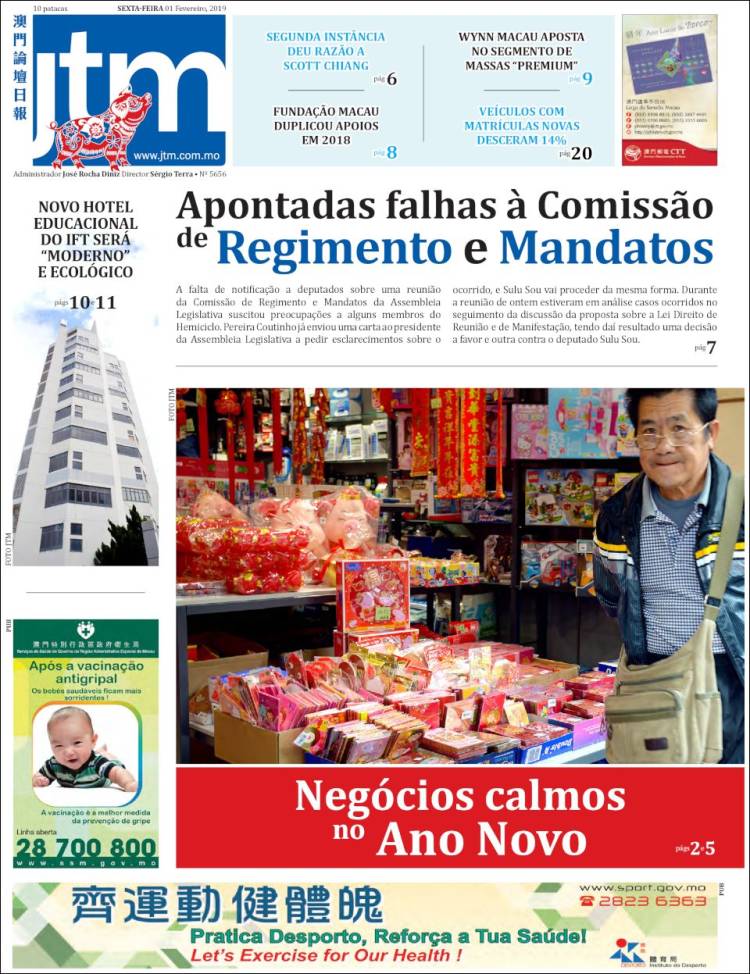 Portada de Jornal Tribuna de Macau (Chine)