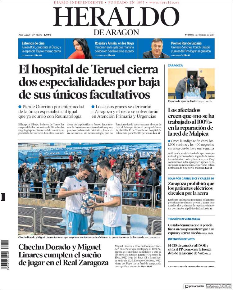 Portada de Heraldo de Aragón (Espa&ntilde;a)