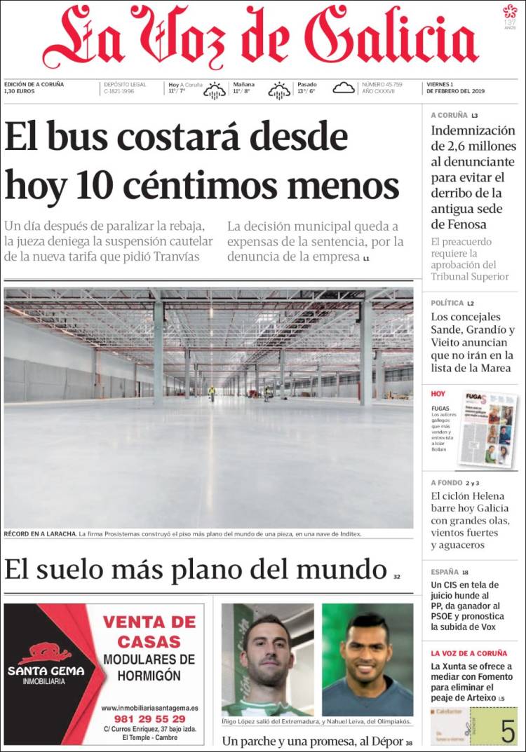 Portada de La Voz de Galicia (Espa&ntilde;a)