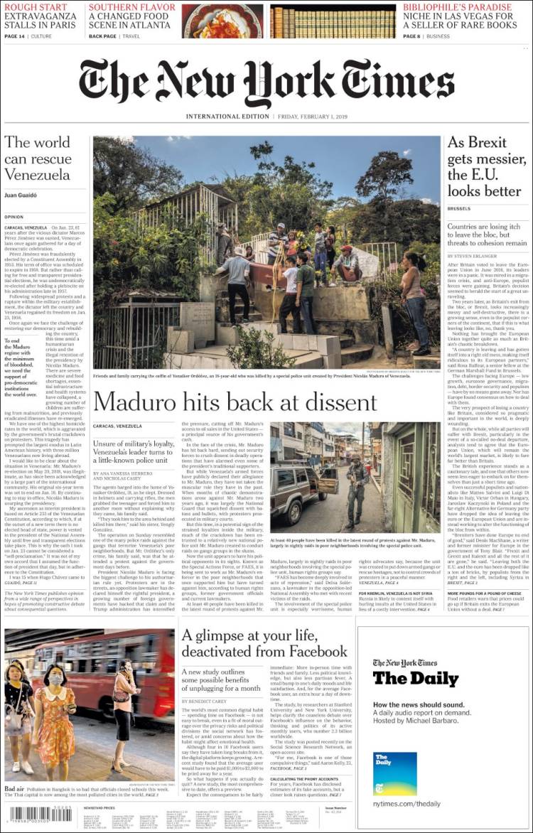 Portada de International New York Times (Europe)