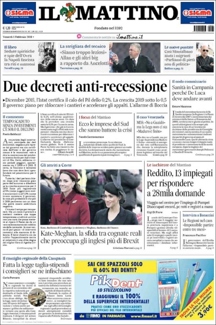 Portada de Il Mattino (Italie)