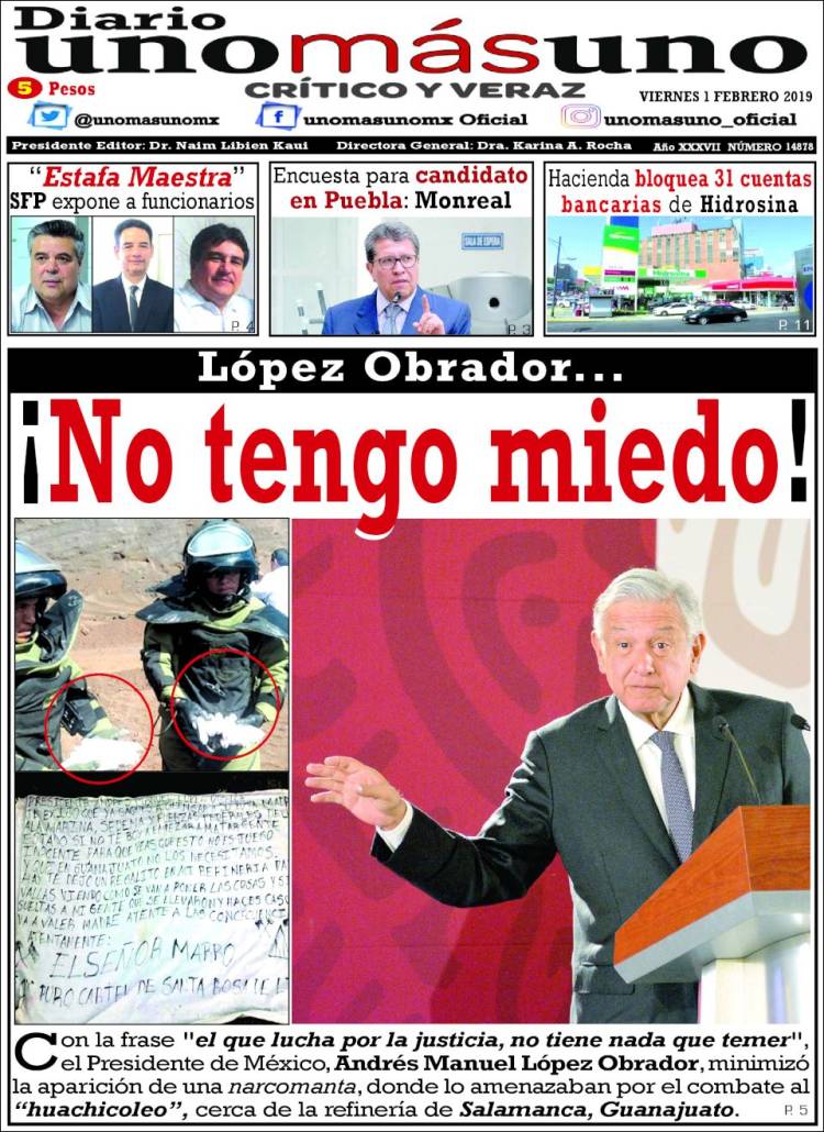 Portada de unomásuno (México)