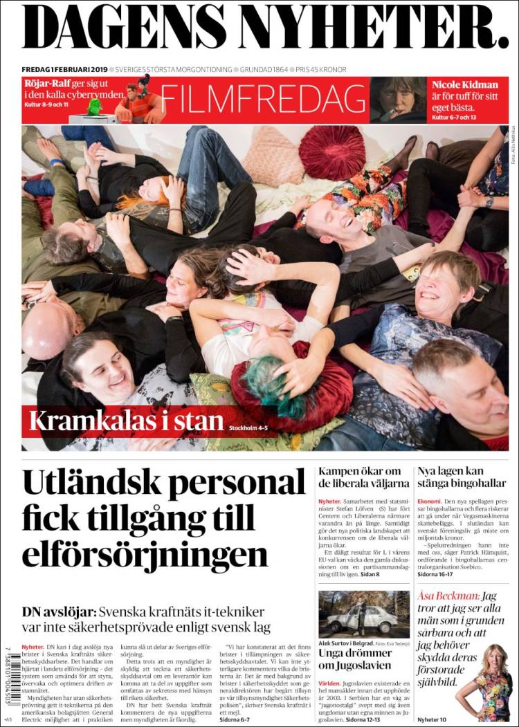 Portada de Dagens Nyheter (Su&egrave;de)