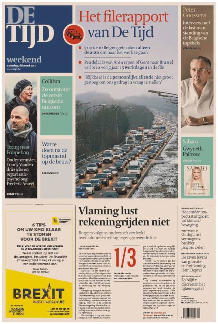 Portada de De Tijd (B&eacute;lgica)