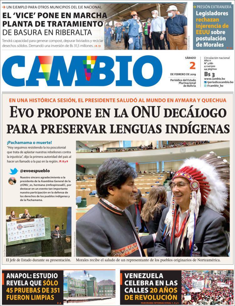Portada de Cambio (Bolivia)