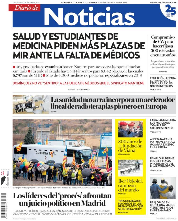 Portada de Noticias de Navarra (España)