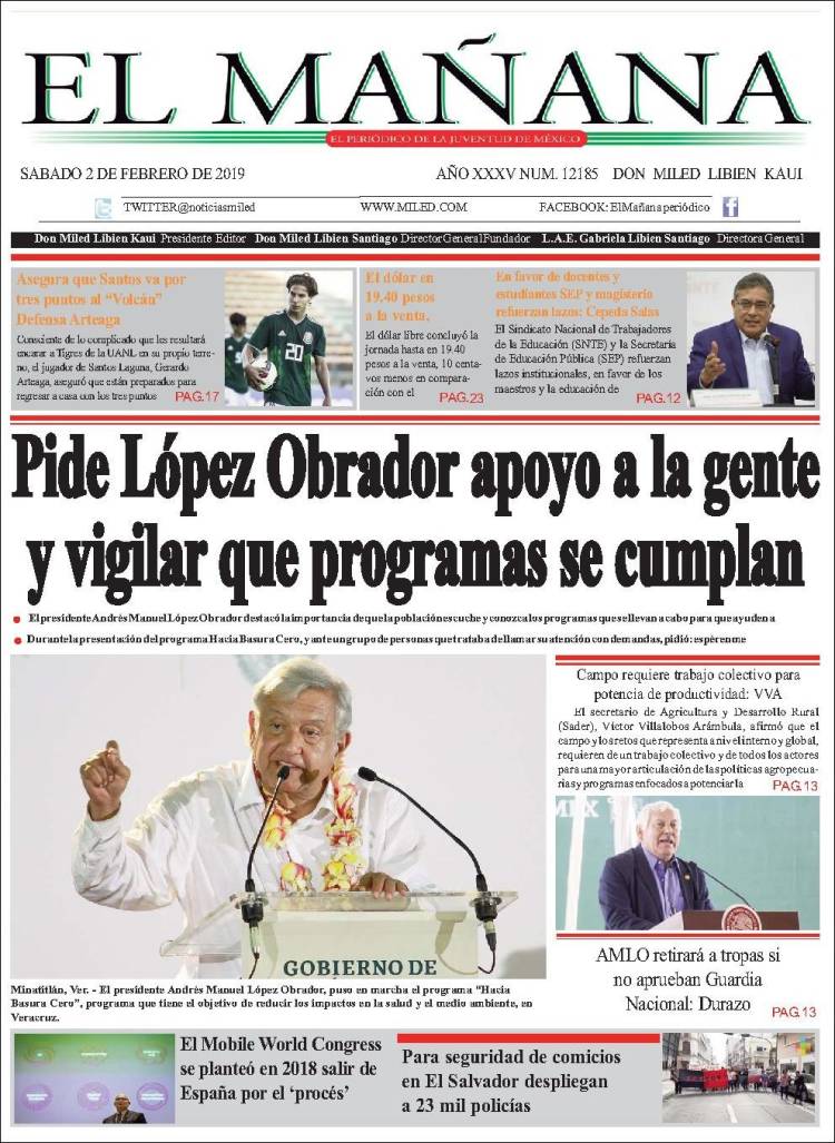 Portada de El Mañana de Toluca (México)