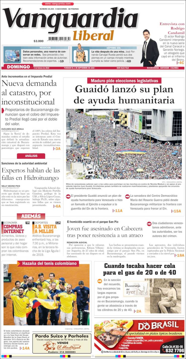Portada de Vanguardia Liberal (Colombia)