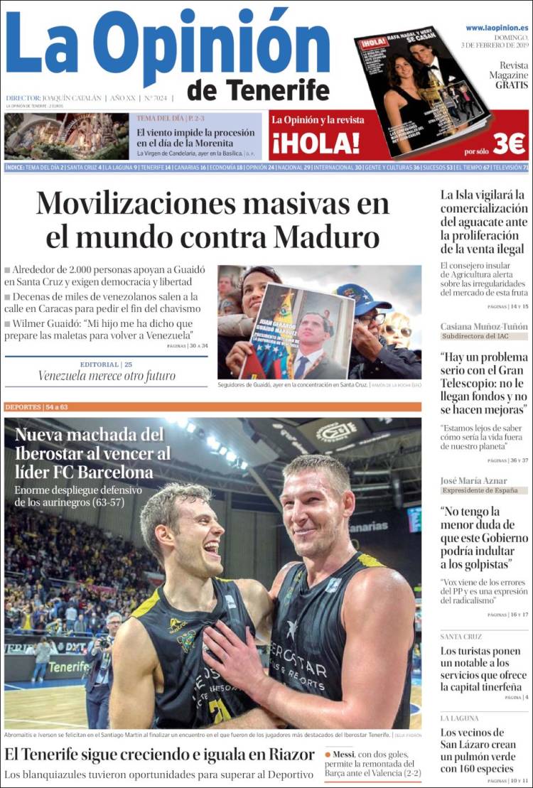 Portada de La Opinión de Tenerife (Espa&ntilde;a)