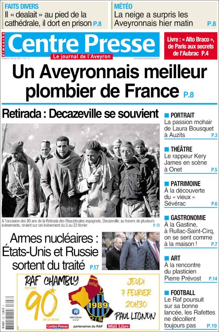 Portada de Centre Presse (Francia)