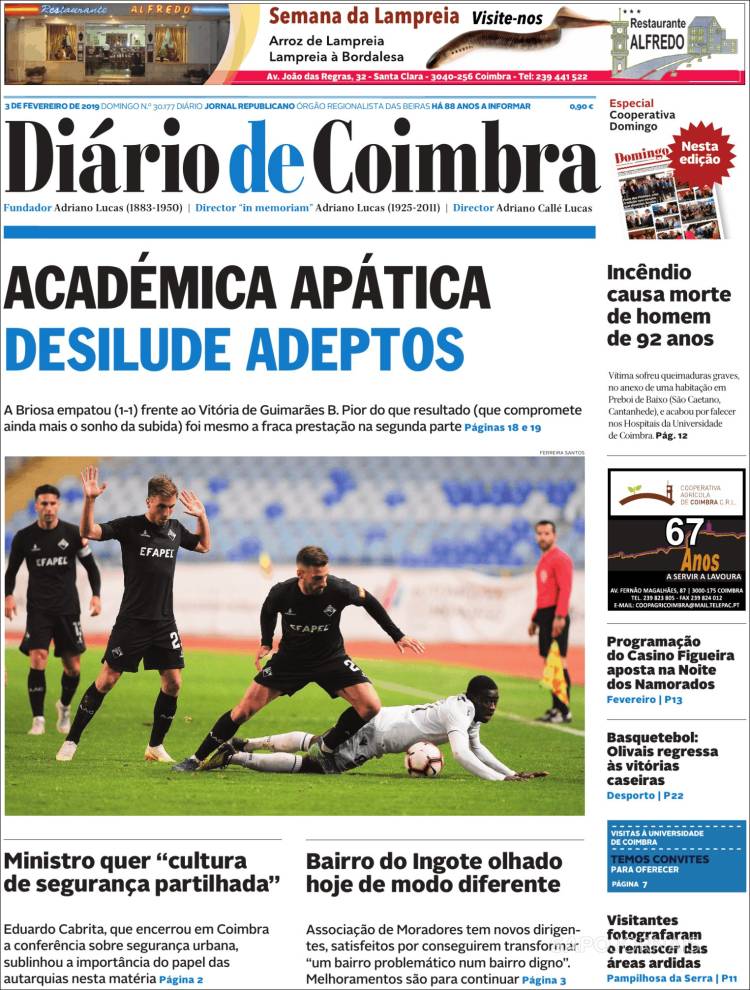 Portada de Diário de Coimbra (Portugal)