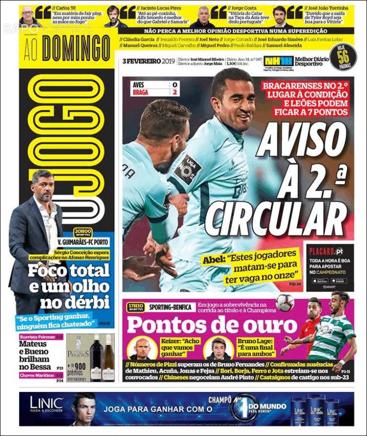 Portada de O Jogo (Portugal)