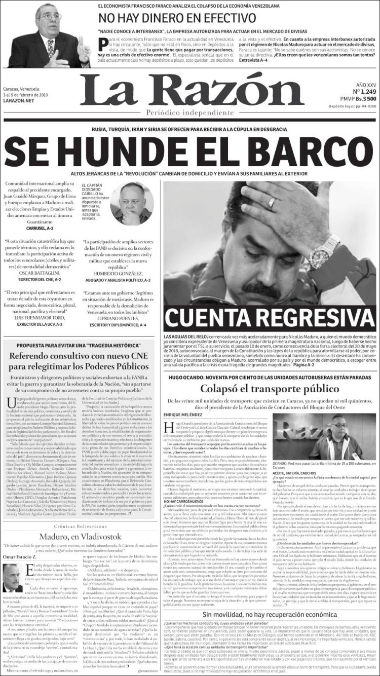 Portada de La Razón  (Venezuela)