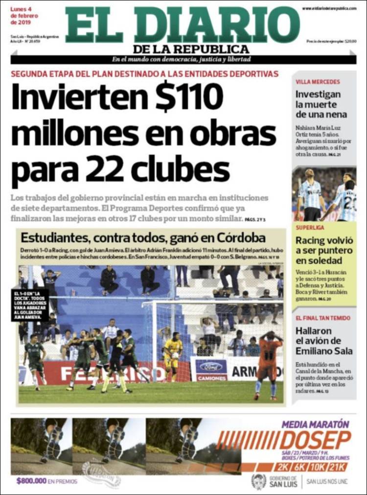 Portada de Diario de la República (Argentina)