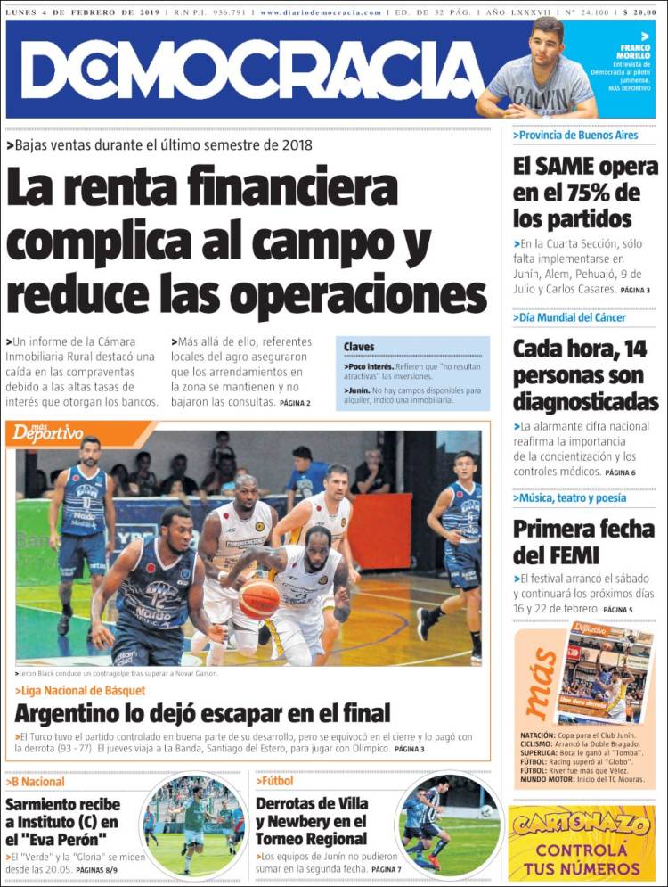 Portada de Diario Democracia (Argentina)