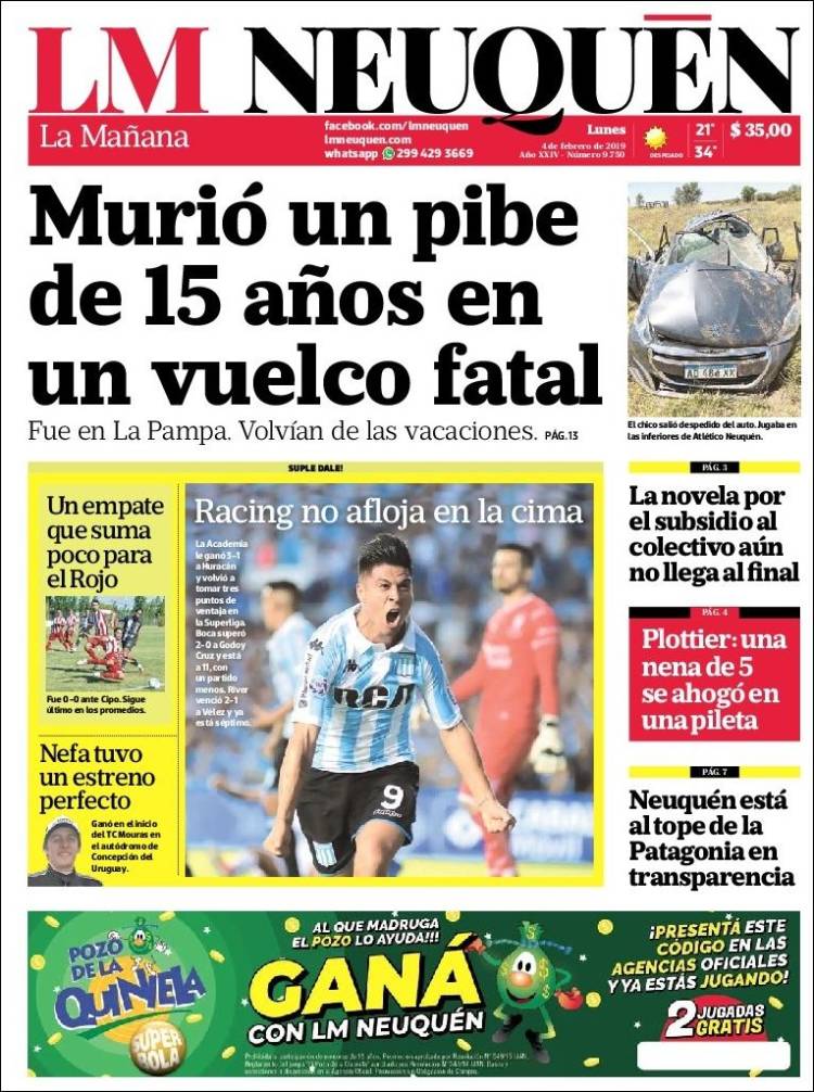 Portada de La Mañanade Neuquén (Argentina)
