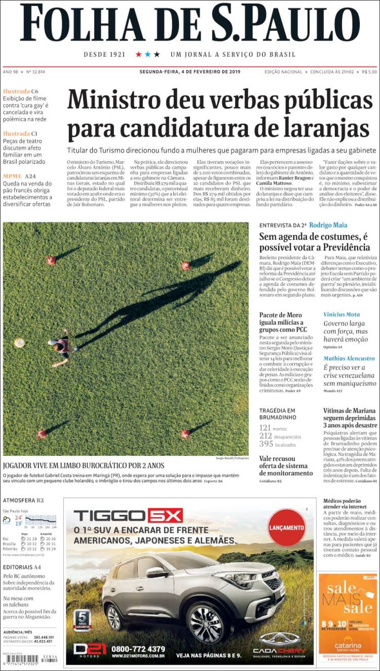 Portada de Folha de São Paulo (Brasil)