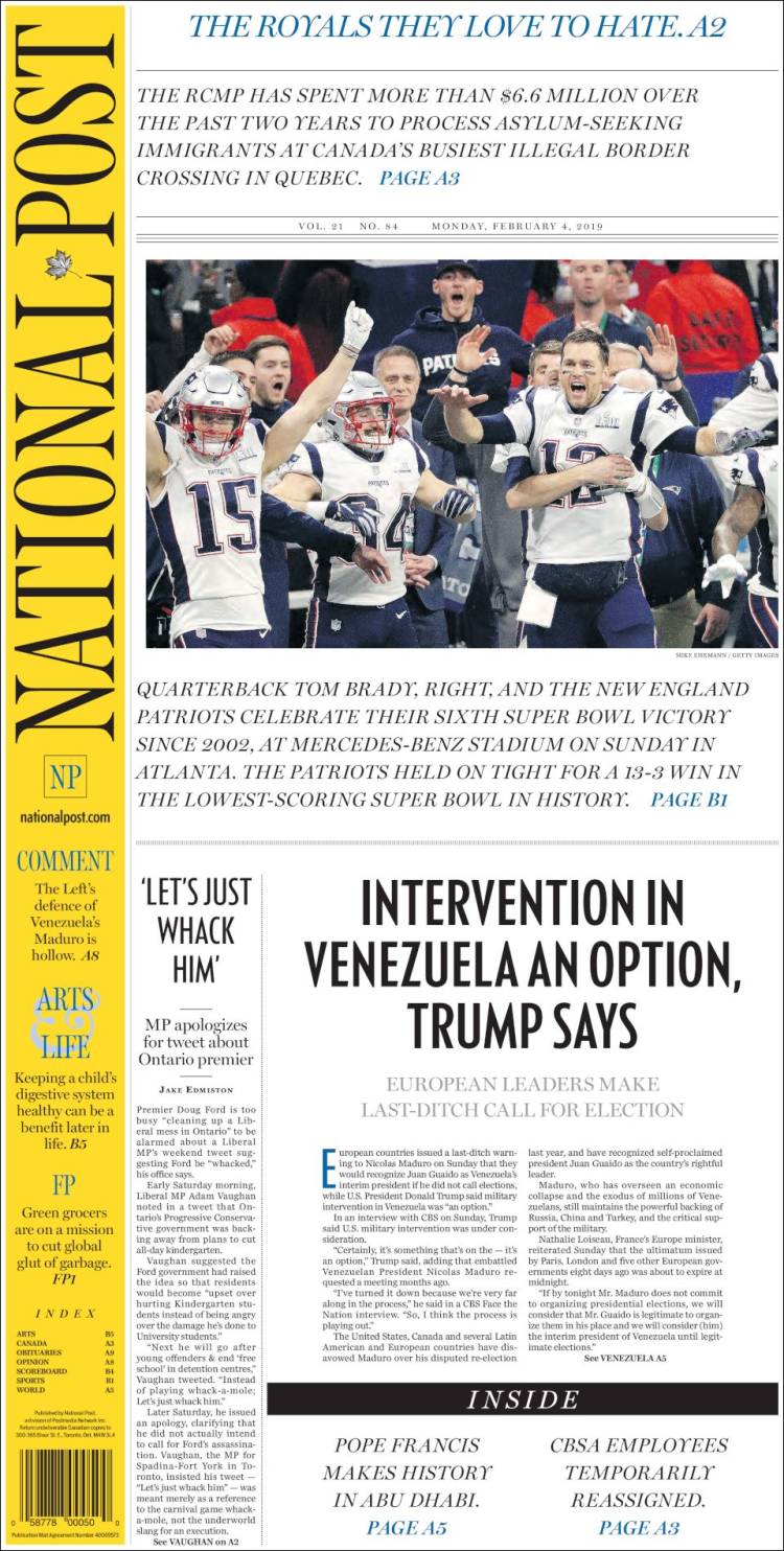 Portada de The National Post (Canadá)