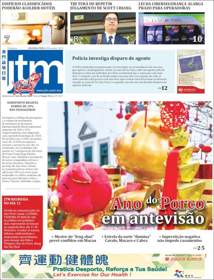 Portada de Jornal Tribuna de Macau (China)