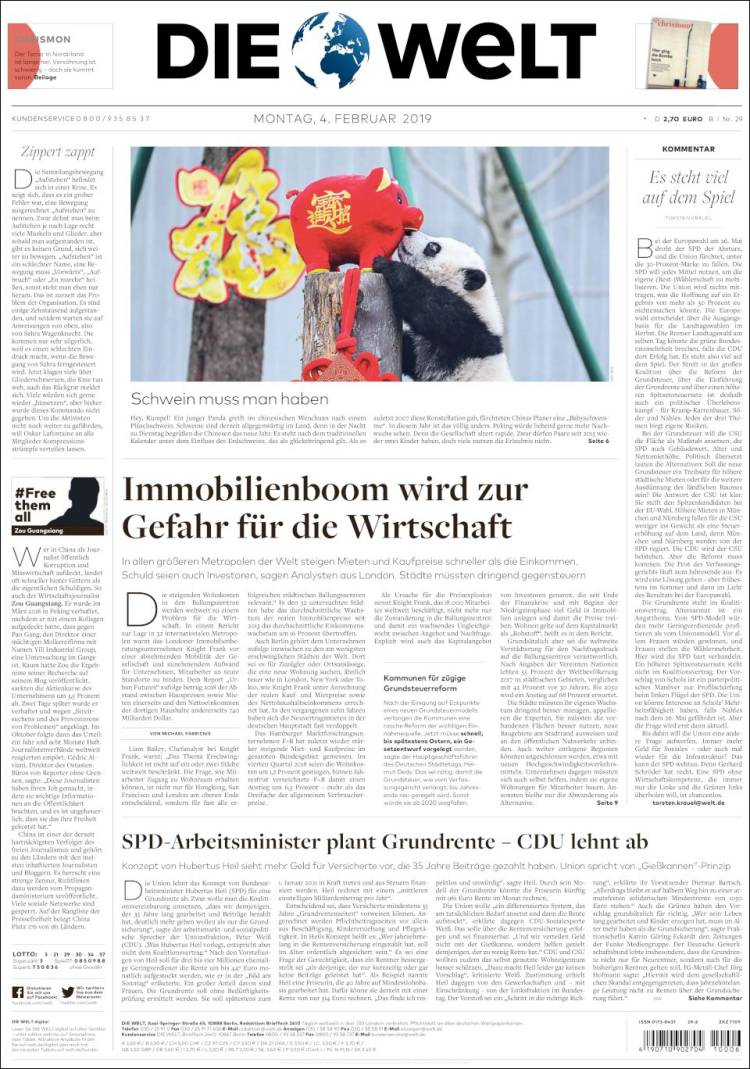 Portada de Die Welt (Alemania)