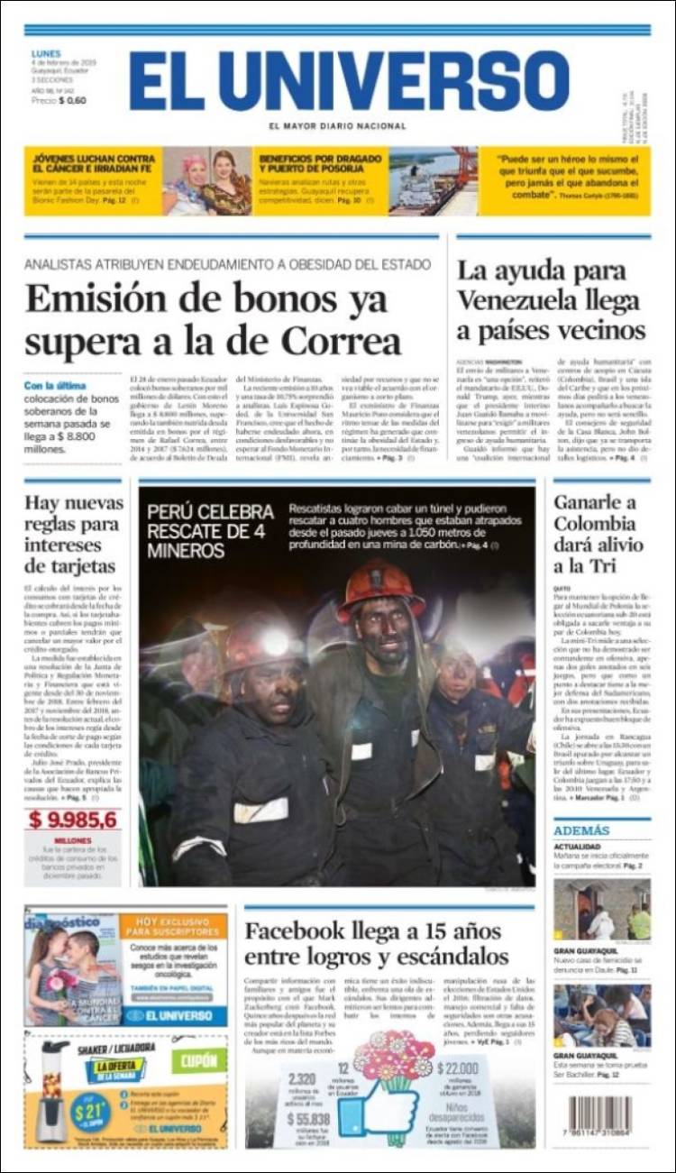 Portada de El Universo - Ecuador (Ecuador)