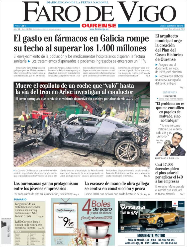 Portada de El Faro de Vigo - Ourense (Espa&ntilde;a)