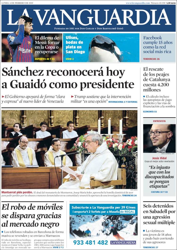 Portada de La Vanguardia (Espa&ntilde;a)