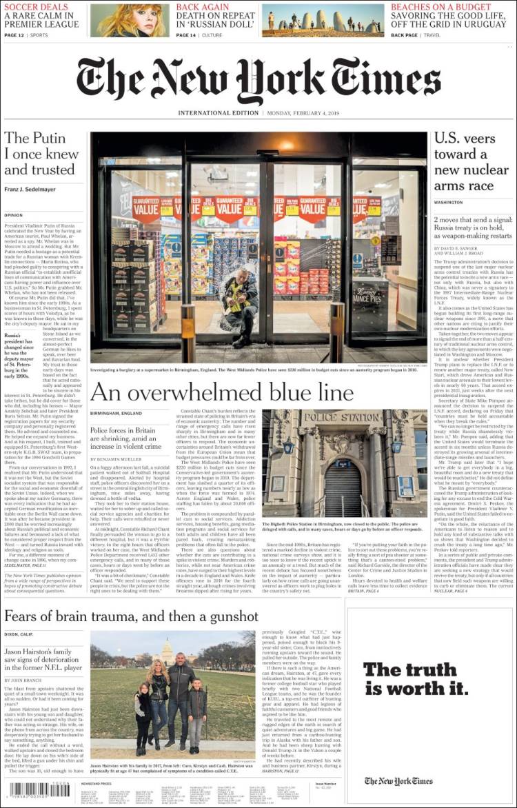 Portada de International New York Times (Europa)