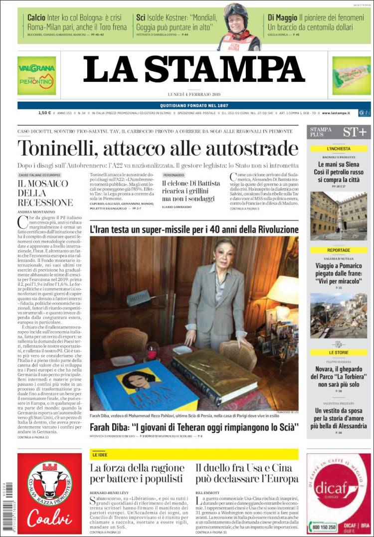 Portada de La Stampa (Italia)