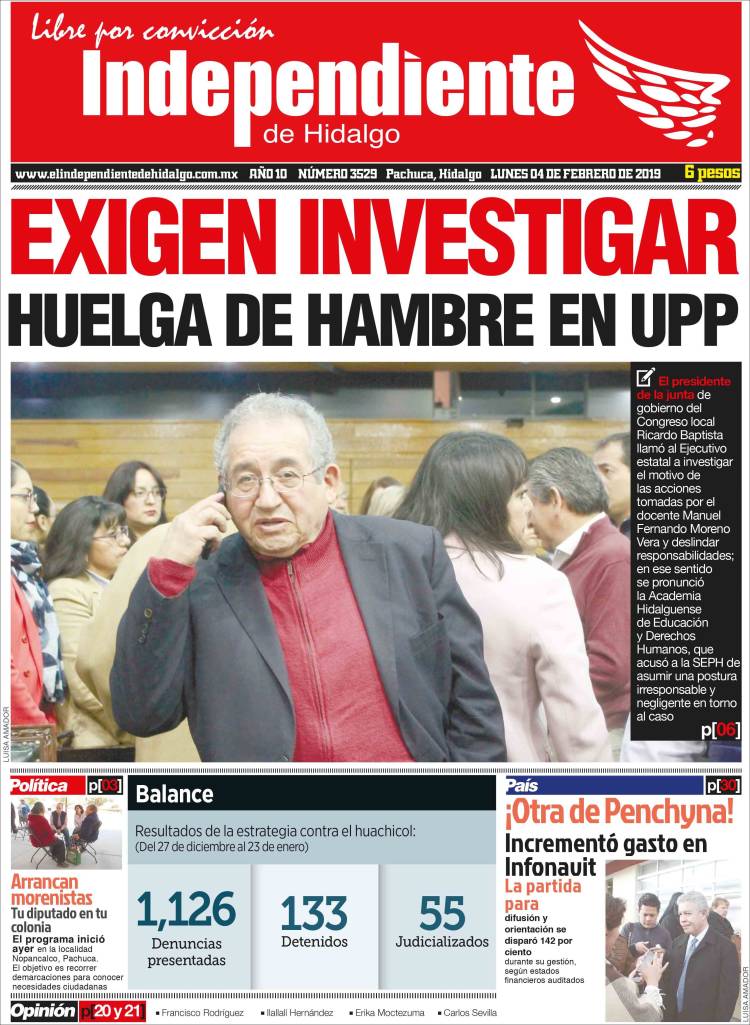 Portada de El Independiente de Hidalgo (M&eacute;xico)