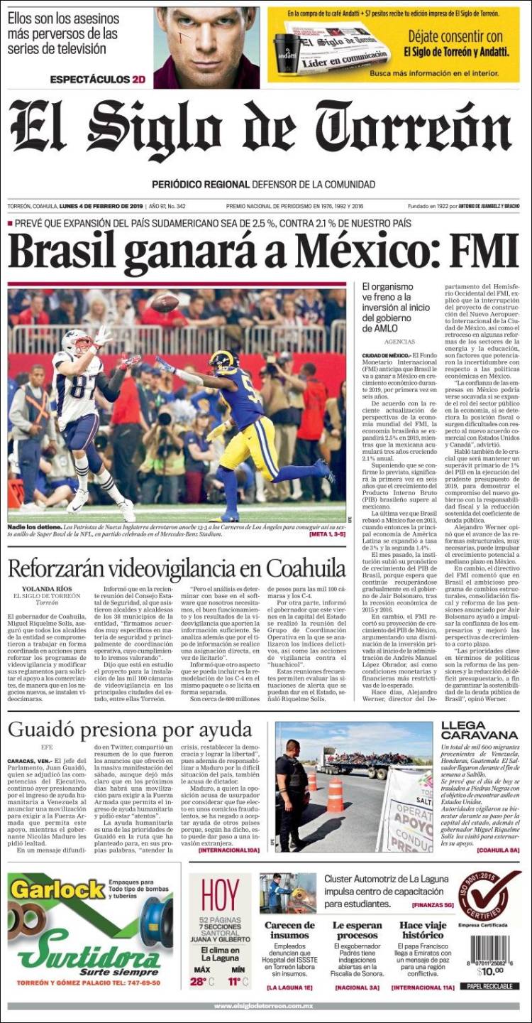 Portada de El Siglo de Torreon (M&eacute;xico)