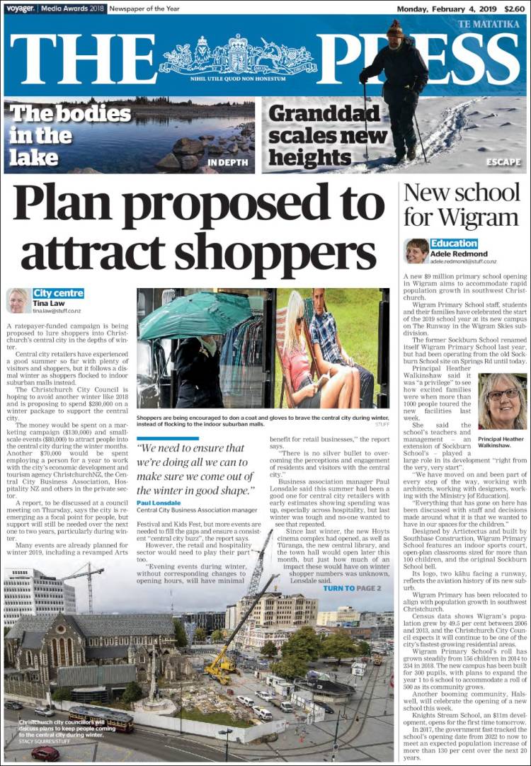 Portada de The Press (Nueva Zelanda)