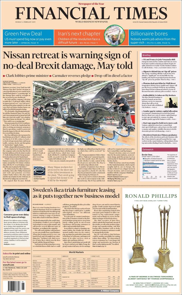 Portada de Financial Times (Reino Unido)