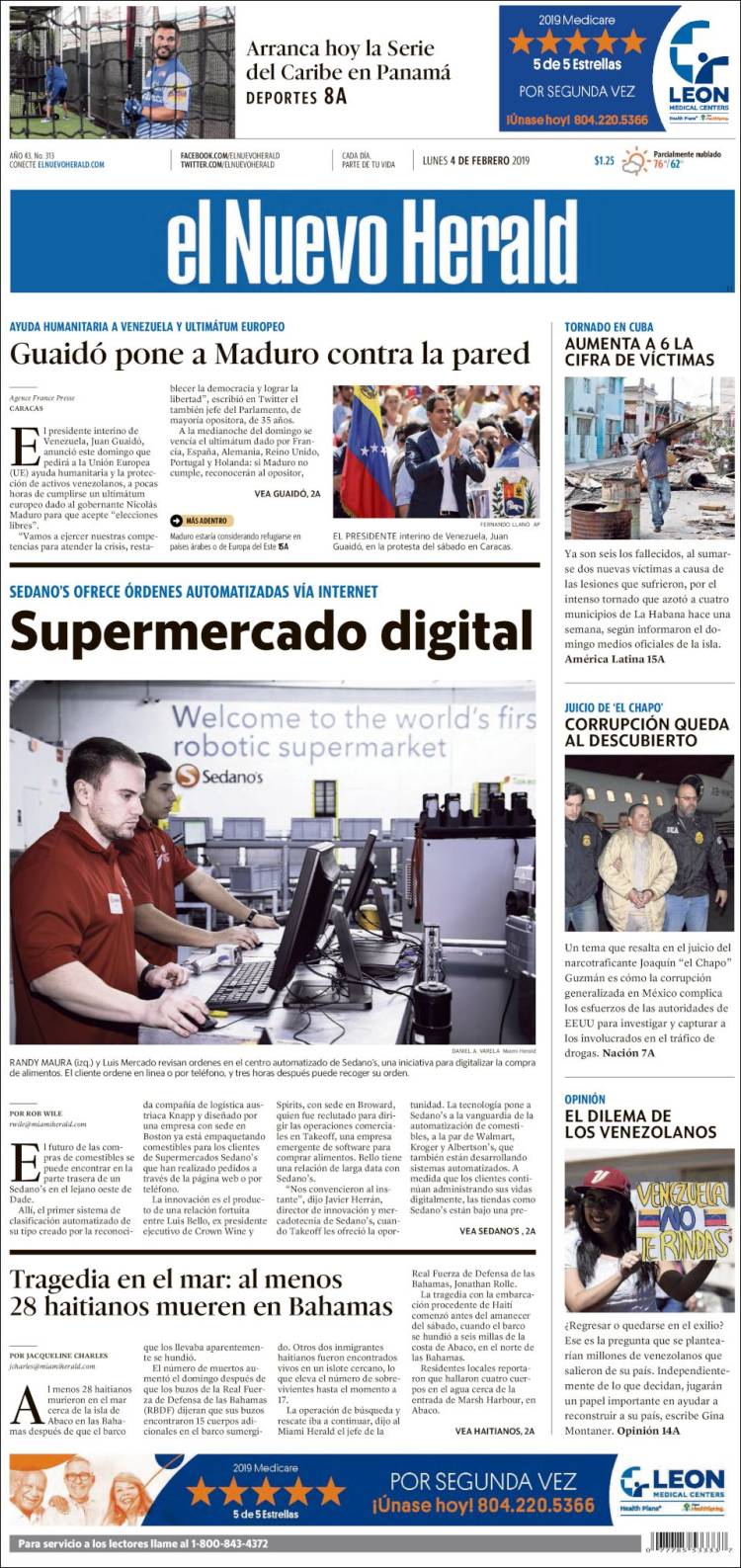 Portada de El Nuevo Herald (USA)