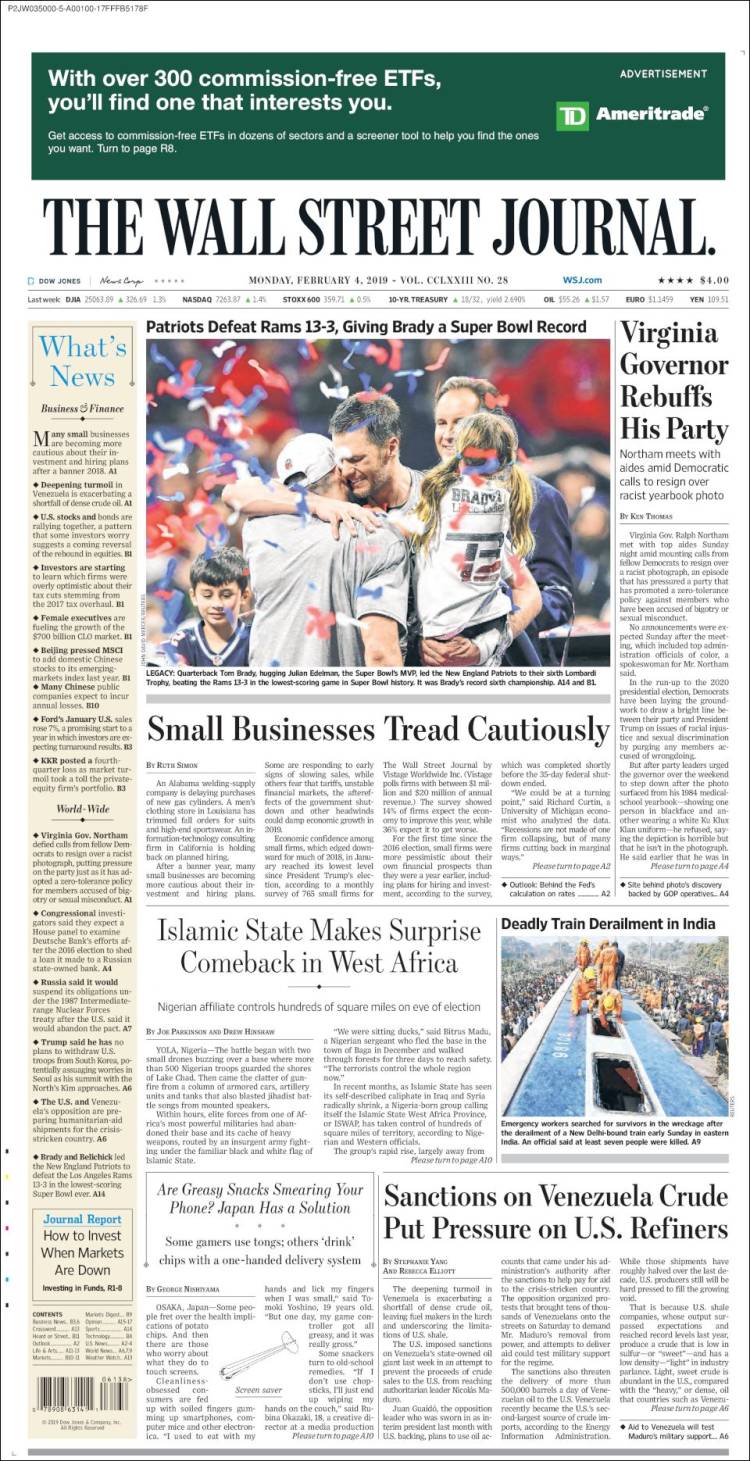 Portada de Wall Street Journal (USA)